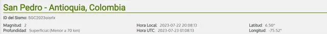 Último temblor registrado en Colombia. Foto: SGC   