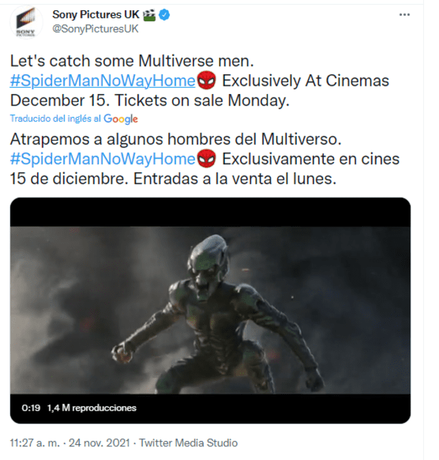 Sony Pictures anunció la preventa de entradas para el 29 de noviembre en México y Argentina. Foto: captura Sony Pictures