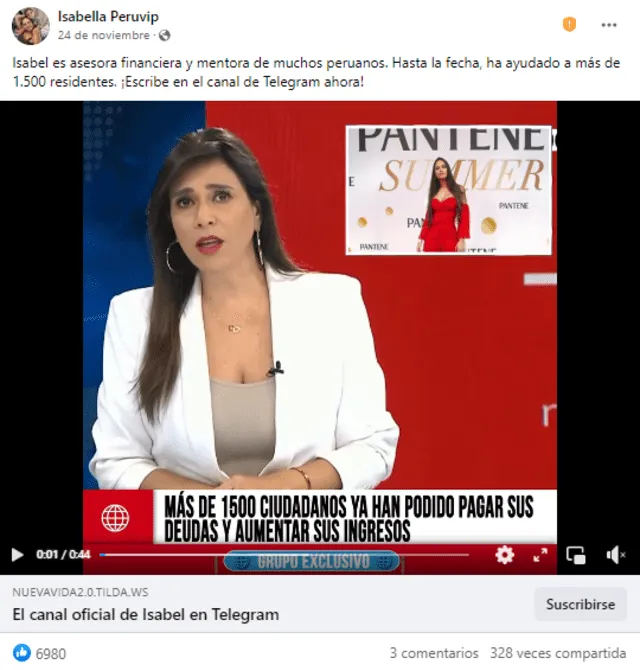 Desinformación sobre Verónica Linares y la influencer brasileña Mylena Delatorre. Foto: captura en Facebook   