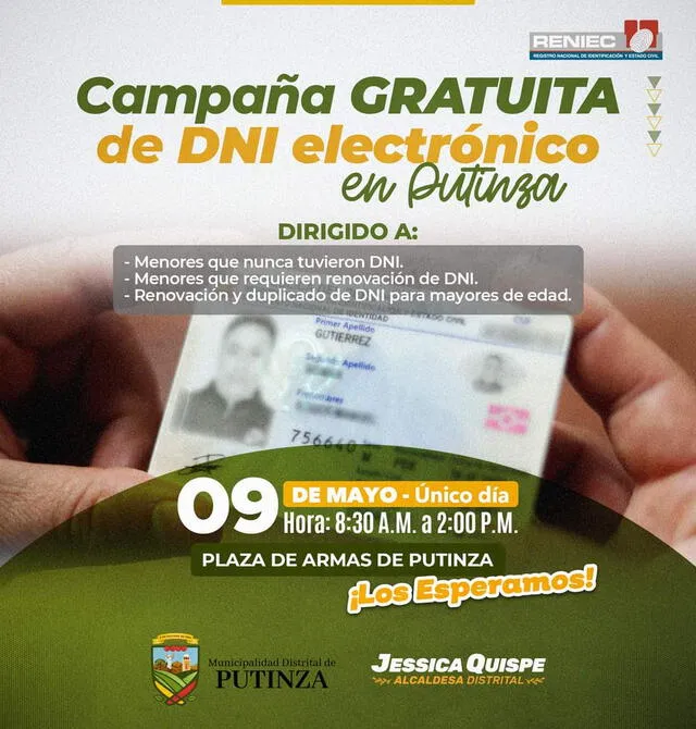 Campaña gratuita de DNI electrónico en Putinza. Foto: Municipio de Putinza   