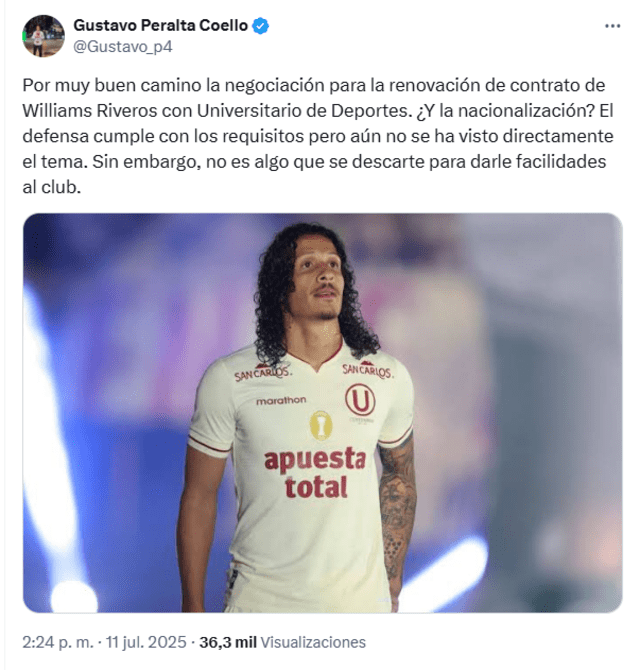El periodista Gustavo Peralta había dado avances de este acuerdo. Foto: vía X El periodista Gustavo Peralta había dado avances de este acuerdo. Foto: vía X
