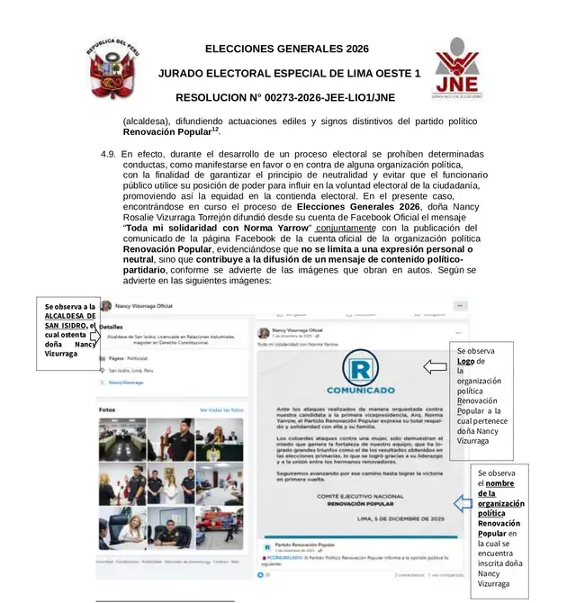 Informe del JEE sobre la alcaldesa de San Isidro Informe del JEE sobre la alcaldesa de San Isidro