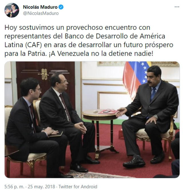 Luis Carranza fue recibido en 2018 en el Palacio de Miraflores por Nicolás Maduro. Foto: captura de Twitter