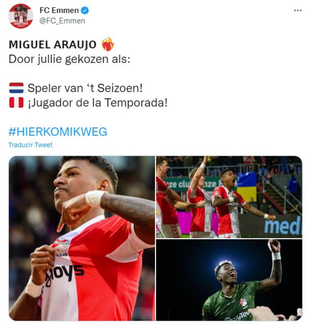 Araujo llegó al Emmen en el 2019. Foto: captura de Twitter