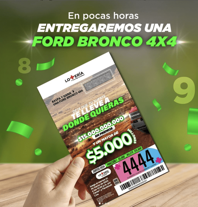 Los ganadores de hoy, 1 de marzo de 2022 podrán llevarse, entre otros montos, una Ford Bronco 4X4. Foto: captura.