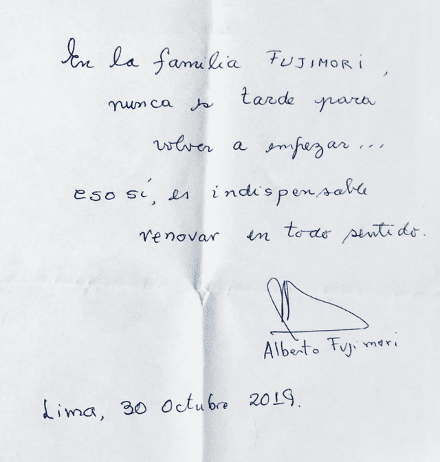 Carta escrita por Alberto Fujimori.