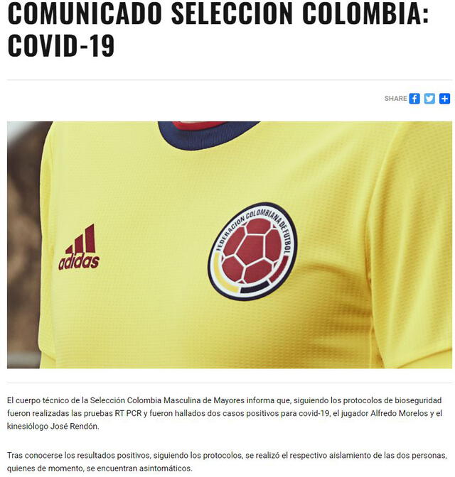 Comunicado de la Selección Colombia tras el positivo de Alfredo Morelos.