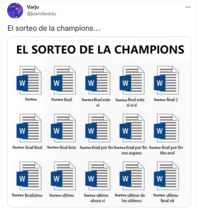 Divertidas imágenes a raíz del sorteo fallido de la Champions League. Foto: captura de Twitter Divertidas imágenes a raíz del sorteo fallido de la Champions League. Foto: captura de Twitter