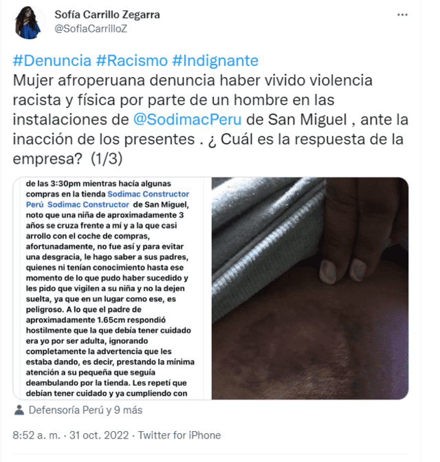La activista Sofía Carrillo compartió el caso vía Twitter. Foto: Twitter de Sofía Carrillo