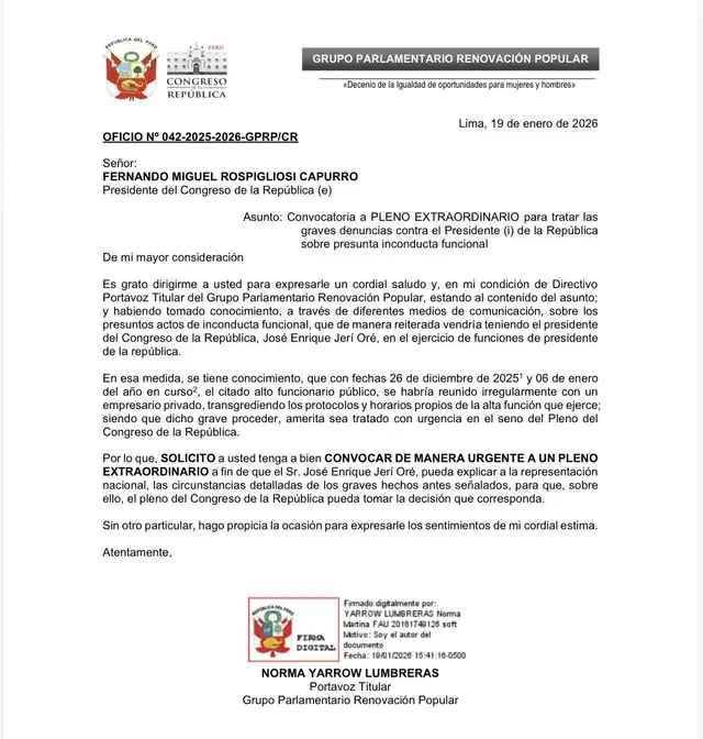  Oficio de Renovación Popular   