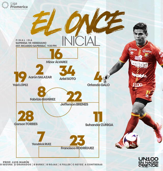 Once titular del Herediano ante Saprissa