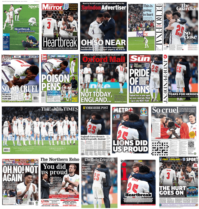 Reacción de la prensa de Inglaterra tras la derrota en la Eurocopa. Foto: difusión