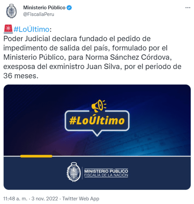 PJ declaró fundado pedido de la Fiscalía contra la exposa de Juan Silva. Foto: Captura de Twitter