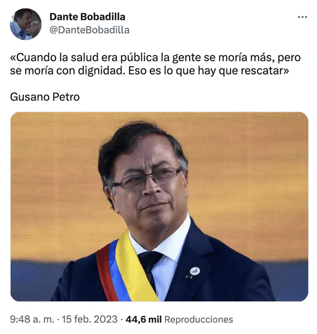 Usuarios de redes sociales atribuyeron una frase falsa a Petro. Foto: captura de Twitter / DanteBobadilla   