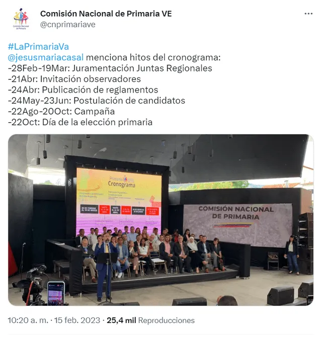 Cronograma oficial de elecciones primarias en Venezuela. Foto: @cnprimarive   