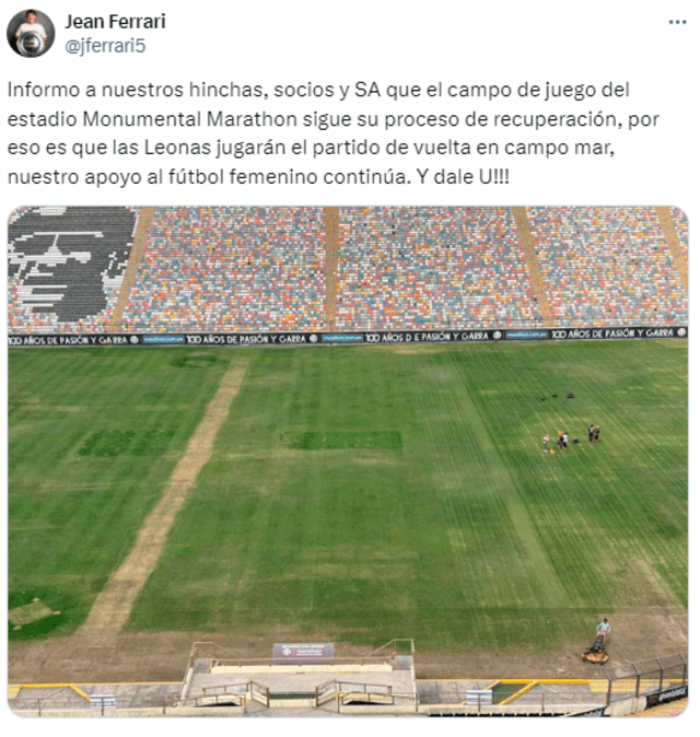  Jean Ferrari confirmó que el equipo femenino no usará el Monumental en las semifinales. Foto: Twitter/Jean Ferrari   