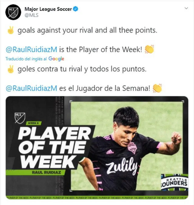 Raúl Ruidíaz es elegido como el jugador de la semana en la MLS