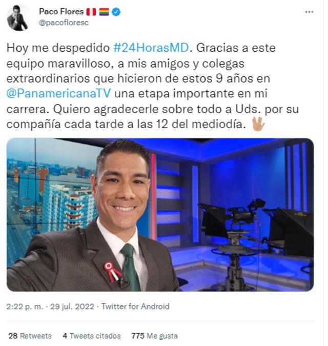 29.7.2022 | Despedida de Paco Flores de Panamericana Televisión. Foto: captura Twitter