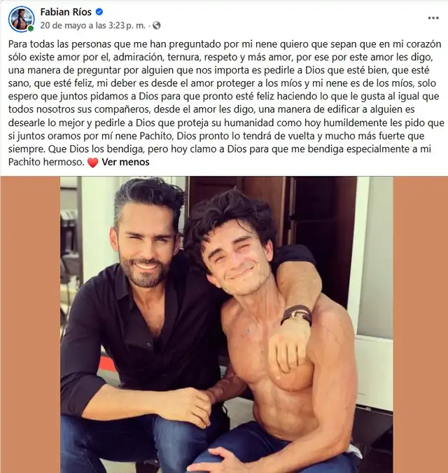 Fabián Ríos pide por la salud de Francisco Bolívar. Foto: Facebook