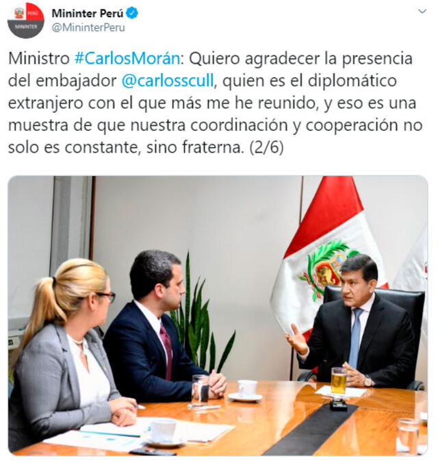 Carlos Morán enfatizó que hay plena coordinación con el embajador venezolano reconocido en el Perú. Foto: captura