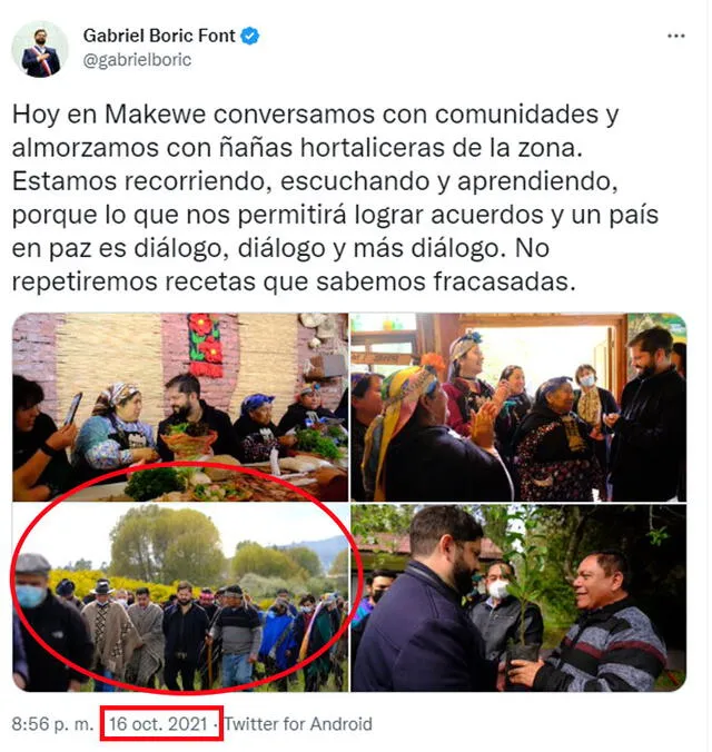 Tuit que contiene la foto original. Foto: captura en Twitter / Grabriel Boric.