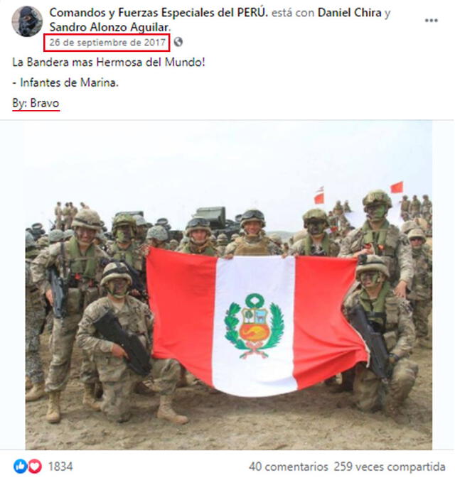 Fotografía real. Foto: captura en Facebook / “Comandos y Fuerzas Especiales del Perú”