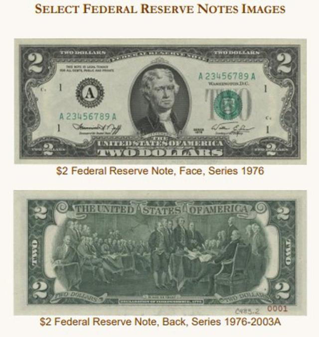 Contenido de un billete de dos dólares estadounidenses. Foto: Reserva Federal de Estados Unidos Contenido de un billete de dos dólares estadounidenses. Foto: Reserva Federal de Estados Unidos