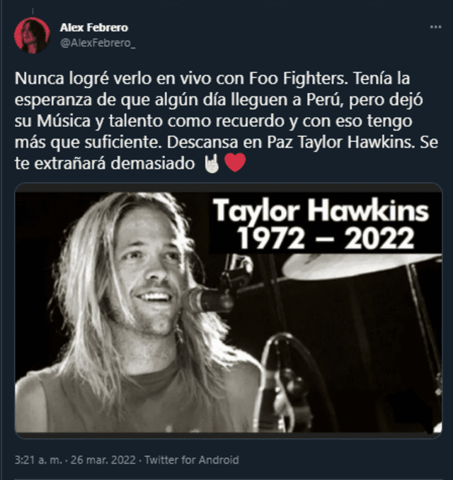Taylor Hawkins falleció momentos previos a debutar en el Festival Estéreo Picnic. Foto: Twitter