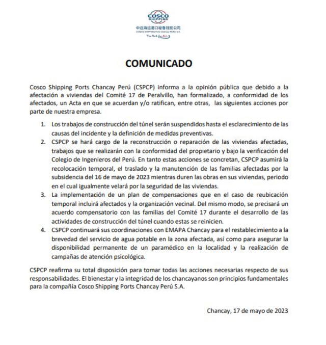 Empresa Cosco Shipping asumirá su responsabilidad, pero Fiscalía continuará con investigación. Foto: Cosco Shipping    