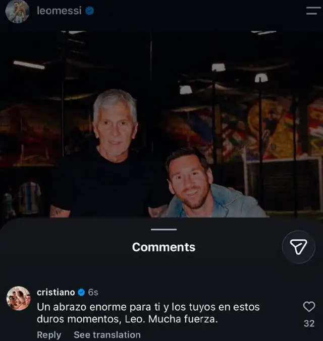 Mensaje de Cristiano Ronaldo a Lionel Messi. Foto: Instagram  