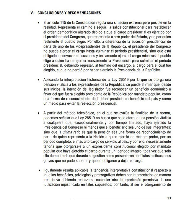 Documento de recomendación de la Comisión de Constitución. Foto: captura