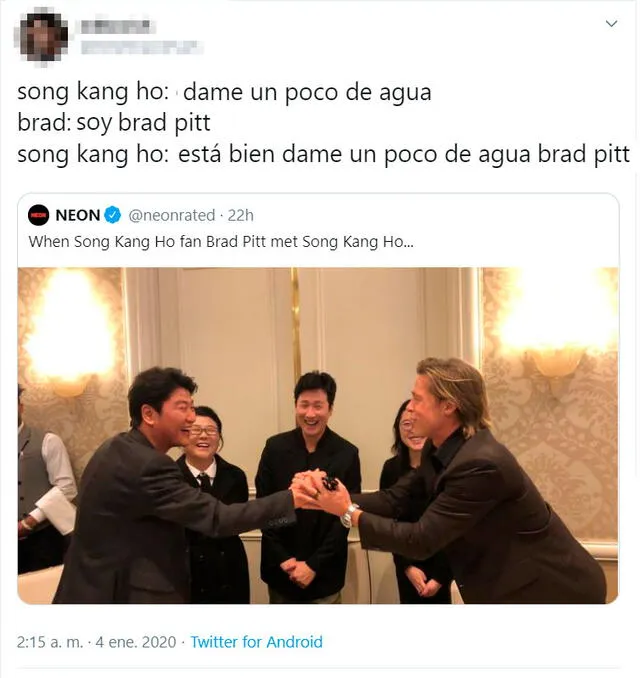 El encuentro de los actores Song Kang Ho y  Brad Pitt, ha derivado en la creación de algunos memes y bromas.