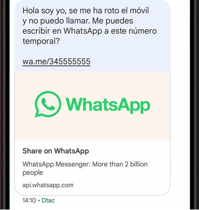  Este es el mensaje que miles están recibiendo en sus WhatsApp. Foto: Xataka<br><br>    