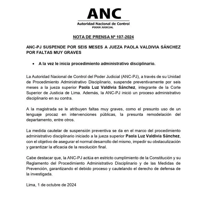  Poder Judicial suspende a Paola Valdivia Sánchez, jueza que reconoció que Andrés Hurtado 'Chibolín' le remodeló la casa.   