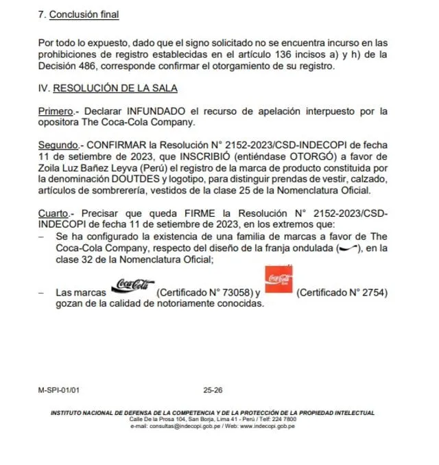 Conclusión de la resolución de Indecopi.<br> Conclusión de la resolución de Indecopi.<br>