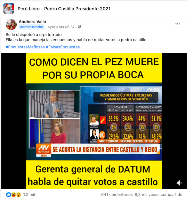 Fuente: Grupo público de Facebook Perú Libre - Pedro Castillo Presidente 2021.