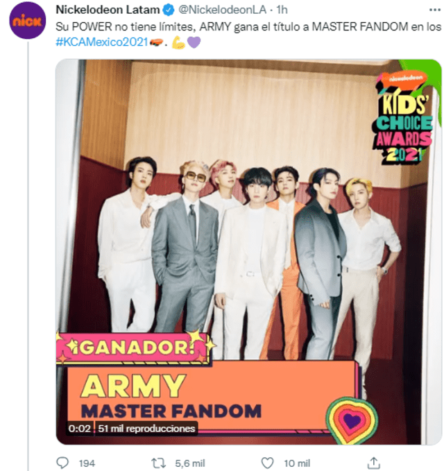 BTS, KCA México 2021, Nickelodeon