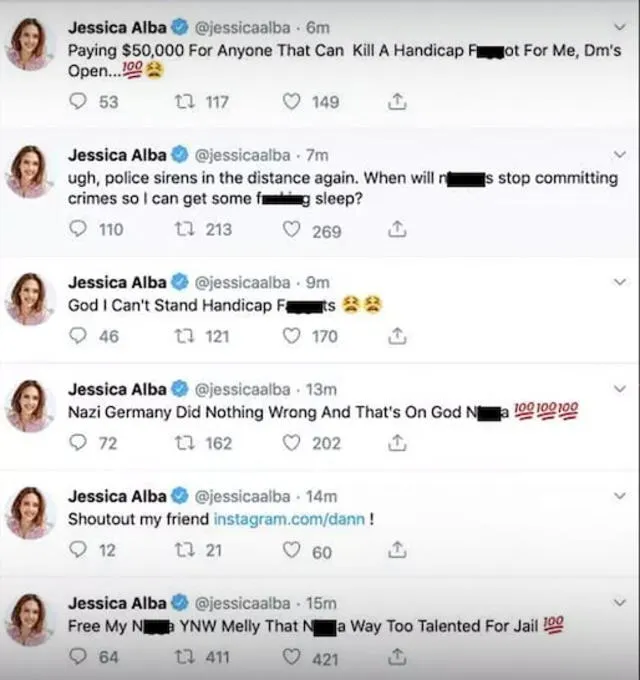 Jessica Alba queda expuesta como racista y homofóbica en Twitter [FOTOS] 