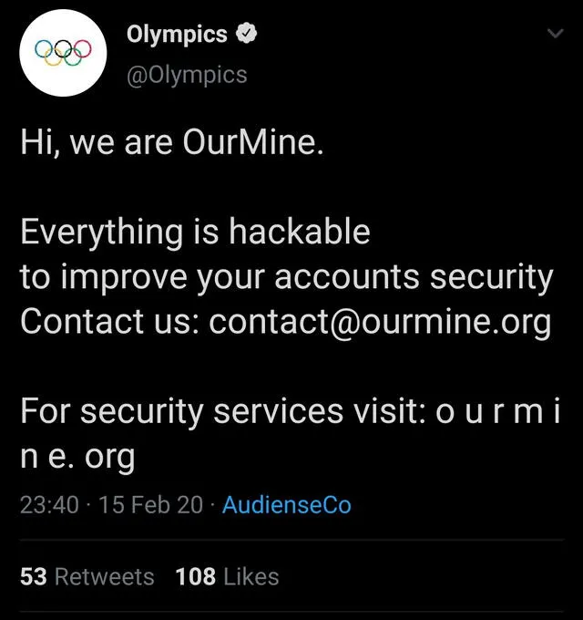 OurMine también invadió la cuenta oficial de los Juegos Olímpicos en Twitter.