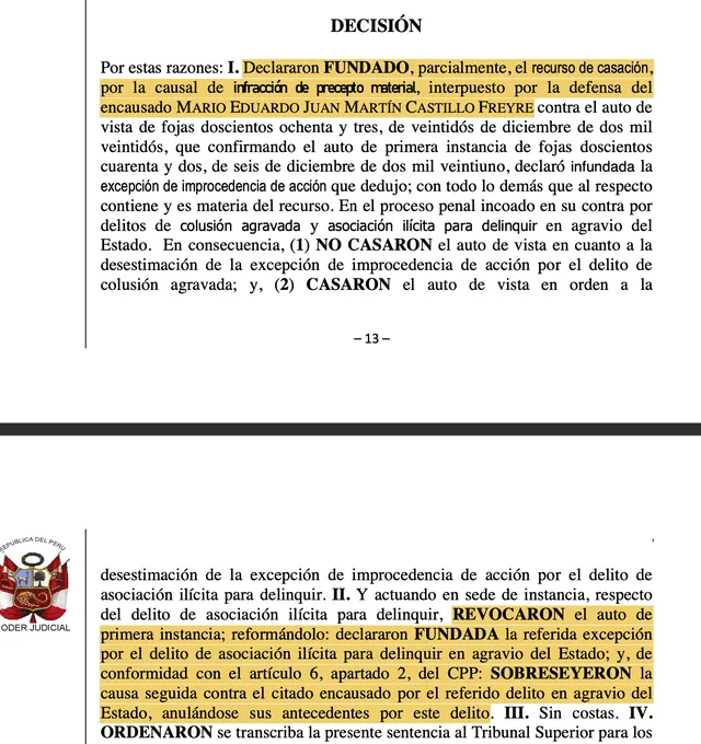 Corte Suprema archiva delito de asociación ilícita contra Castillo Freyre.   