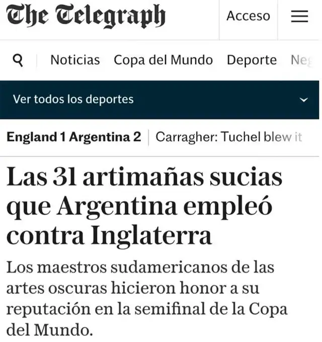 Informe sobre el partido Inglaterra vs Argentina. Foto: The Telegraph Informe sobre el partido Inglaterra vs Argentina. Foto: The Telegraph