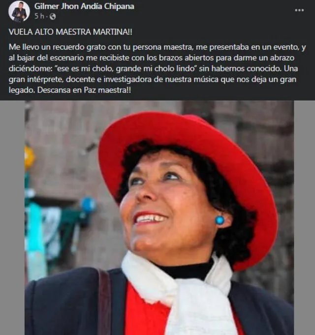 Nancy Manchego, Manuelcha Prado y más artistas rindieron homenaje a Martina Portocarrero en sus redes. Foto: Facebook