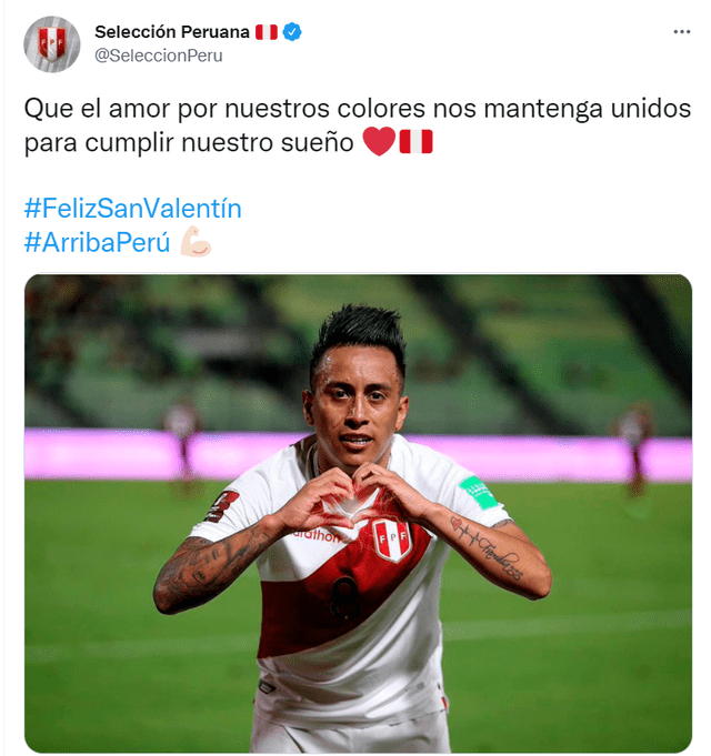 La selección peruana envió un saludo por San Valentín a toda la hinchada. Foto: captura Twitter