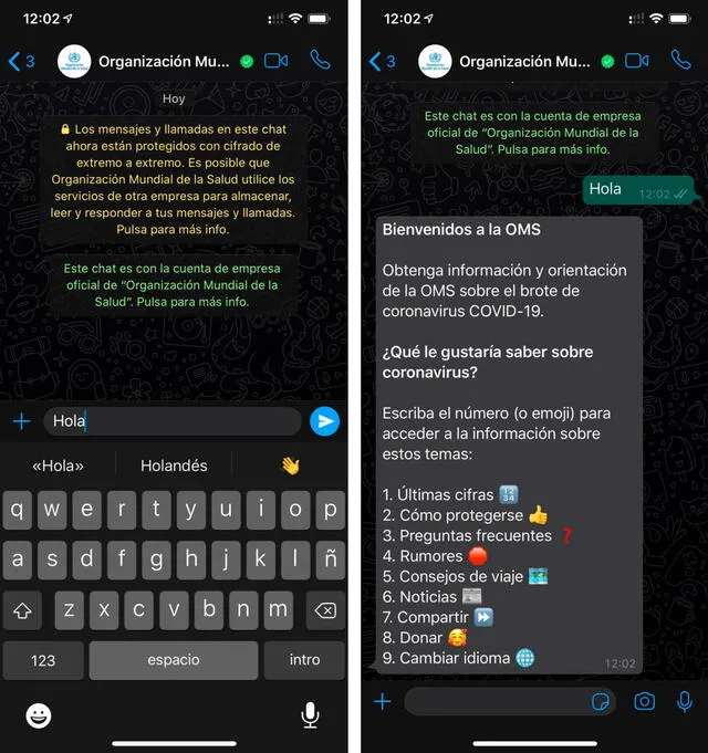 La OMS lanza la versión en español de su chat de WhatsApp sobre el coronavirus