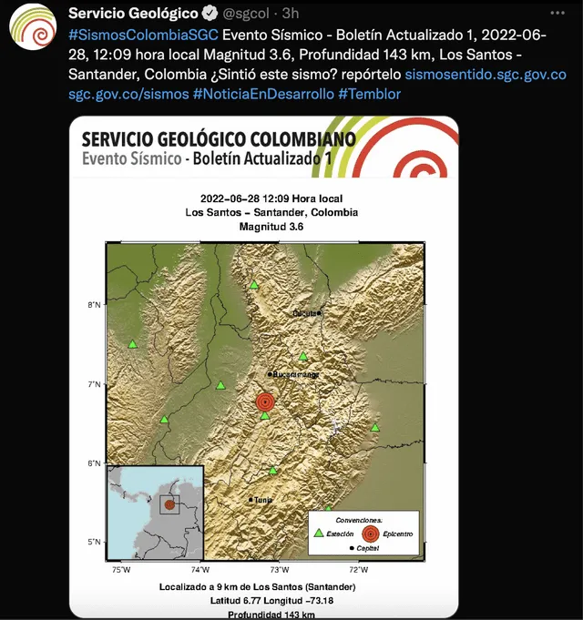 sismo en colombia 28 de junio
