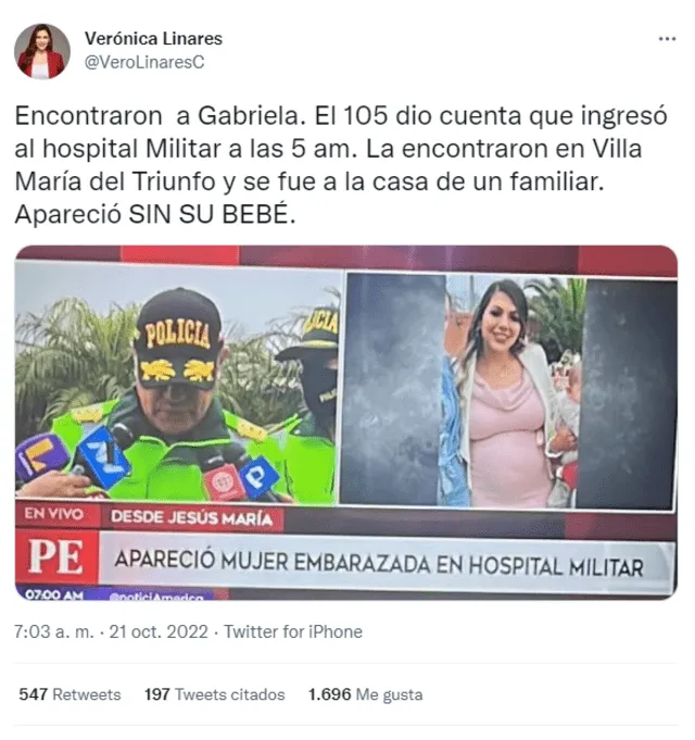 Verónica Linares se pronuncia sobre el caso de Gabriela Sevilla. Foto: Twitter.