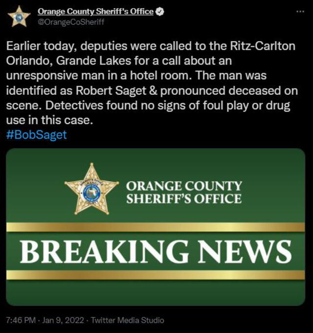 La oficina del Sheriff del Condado de Orange oficializó la noticia