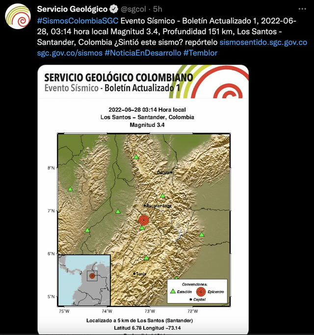 sismo colombia 28 de junio