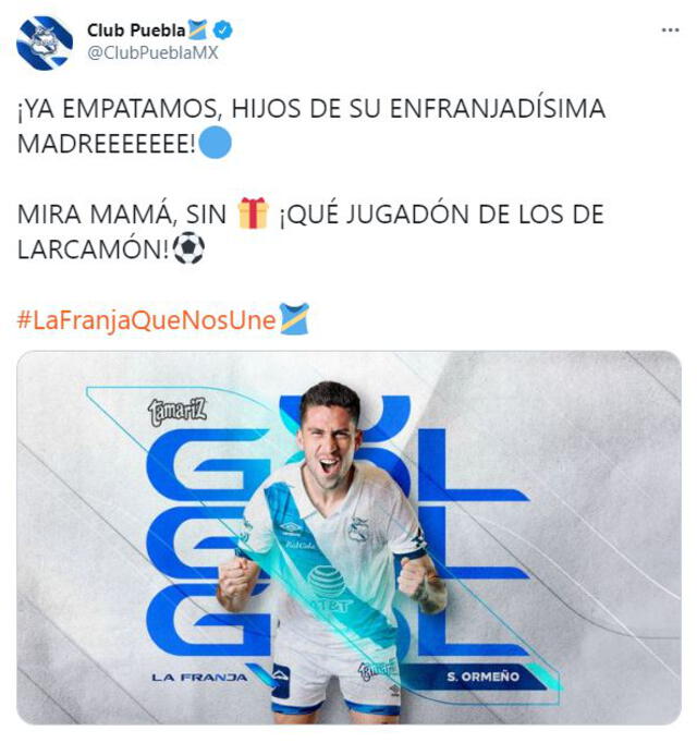 Reacción de Puebla al gol de Santiago Ormeño