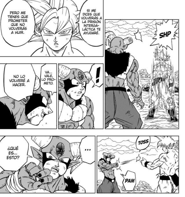 Goku le da semillas del ermitaño a Moro en plena pelea. Foto: Shueshia